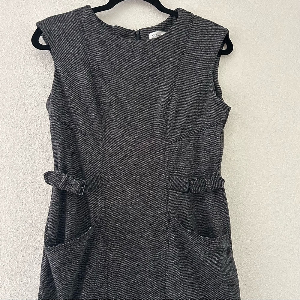 Calvin Klein Gray Tweed Belted Sheath Dress | Size 8